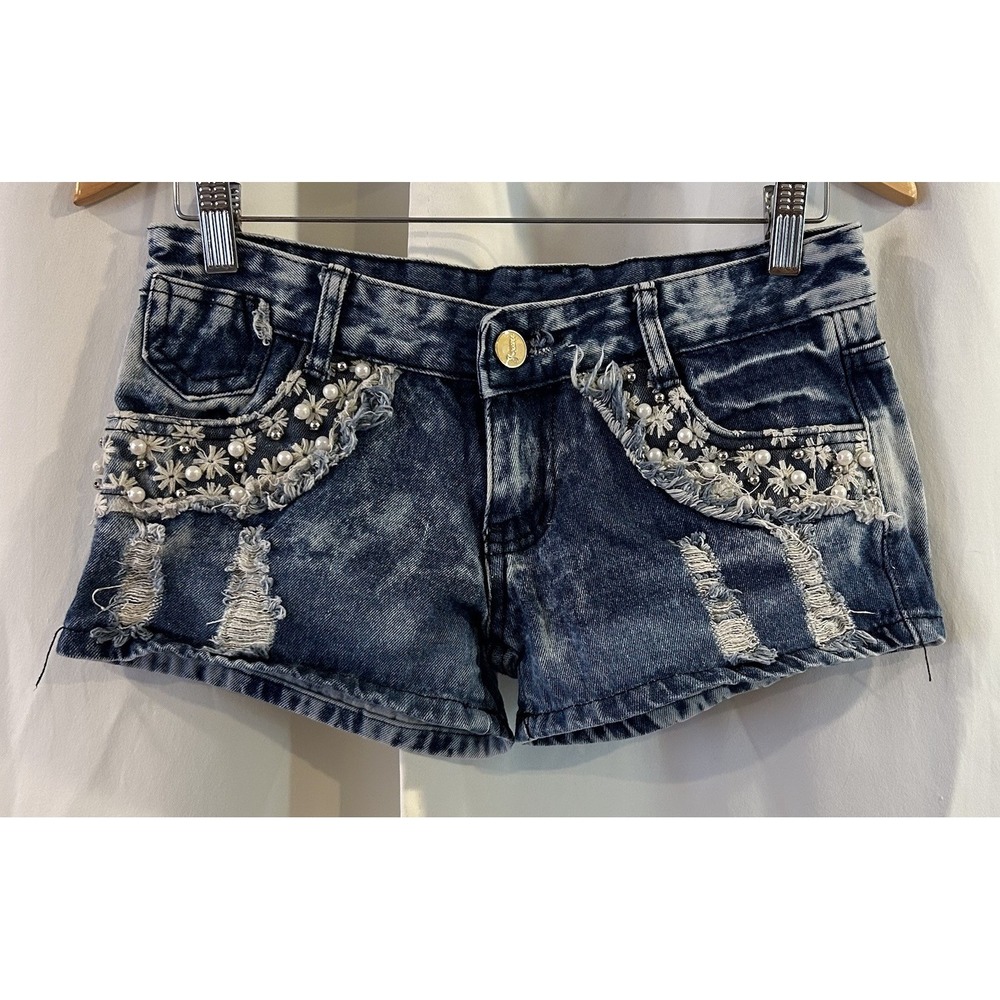 Beaded Floral Shorty Short‎ Denim Shorts Festival
